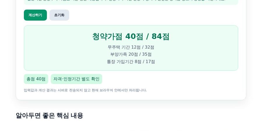 청약가점 계산법 — 84점 만점 산정표와 사용법 (2026)